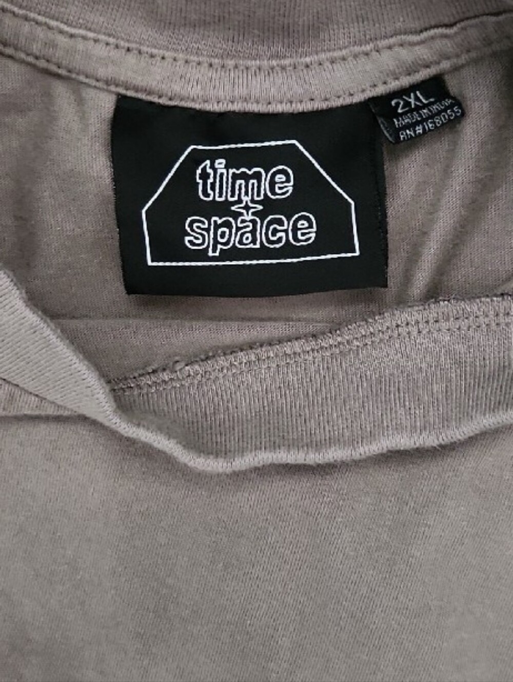 Time + Space Short-Sleeve Crew Tee in Taupe with Black Embroidered Accents 2XL - Picture 2 of 13
